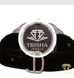 Montre de luxe en or rose avec diamants Moissanite et bracelet en cuir noir, entièrement sertie de pierres VVS, montre de créateur personnalisée et audacieuse - Product Image 1