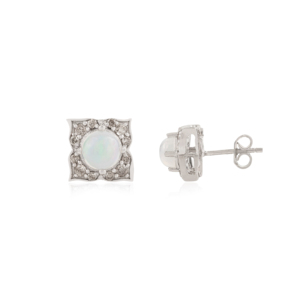 New Design Luxury 925 Sterling <b>Silver</b> Halo Opal & Diamond Minimal <b>Studs</b> Earrings For Girls Part Wear Gift Fine Jewelry - Product Image 3