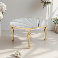 Table de banquet de mariage moderne en acier inoxydable avec plateau en verre miroir électroplaqué brillant, facile à nettoyer, pour événements et location