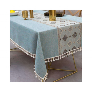 Chic Pastel Blue GOTS Certified 100% Cotton Embroidered Tablecloth 52x52 Inches Versatile Design Crafted for Any Dining Spaces - Product Image 1