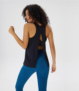 Women's Solid Color O-Neck Knitted Tank Top Breathable Sporty Style <b>White</b> Yoga Gym Wear Crew Neck Singlet Fitness Sports - Product Image 4
