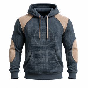 Men's Dark Gray Quilted <b>Joggers</b> With Tan Knee Patches Drawstring Waist Casual Autumn Wear Full Length Solid Color Pants - Product Image 2