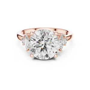Bague de fiançailles en diamant de laboratoire rond de 3,5 carats, or massif 18 carats, certifiée IGI, trois pierres marquise VVS E-F - Product Image 5