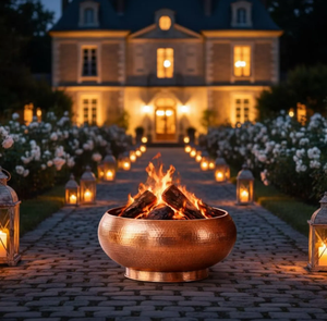 Brasero de hierro martillado con estilo antiguo y construcción resistente a la intemperie, perfecto para calentar y decorar el jardín. - Product Image 4