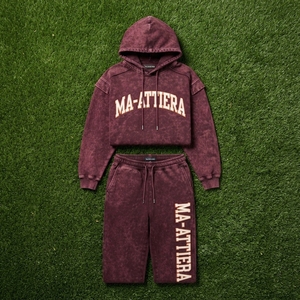 Conjunto de Sudadera con Capucha Oversize y Pantalones Anchos de Algodón Lavado Borgoña Personalizado, Estilo Urbano, Venta al por Mayor OEM ODM - Product Image 6