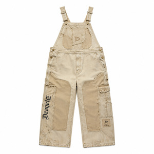 Heavyweight Denim Utility <b>Dungarees</b> Contrast Canvas Panel Workwear Bib Trousers Unisex Oversized Urbanwear Fashion Bulk Summer - Product Image 2
