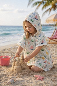 100% Cotton Customizable Unisex Baby <b>Poncho</b> Soft Breathable Hooded Baby Cover Up Lightweight Gentle Everyday Comfort - Product Image 4