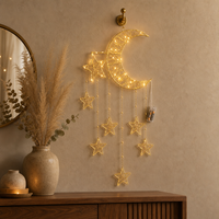 Décoration murale en forme de croissant de lune doré pour l'Aïd du Ramadan avec six étoiles perlées, à LED à piles, modèle MS618, pour la vente en gros