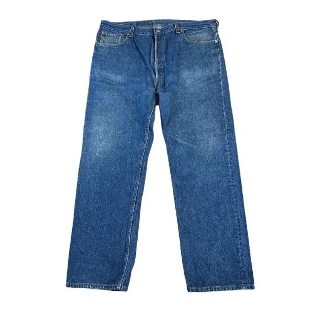 Oversize Selvedge Denim Overalls Distressed Straight Wide Leg Custom Classic Baggy Jeans Mid Rise Blue Dark Wash Men's Jeans
