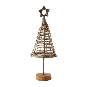 Factory Wholesale Handmade <b>Cone</b> Christmas Decorations, Rattan Woven Tabletop Tree with Round Wood Base for Home <b>Party</b> - Product Image 1