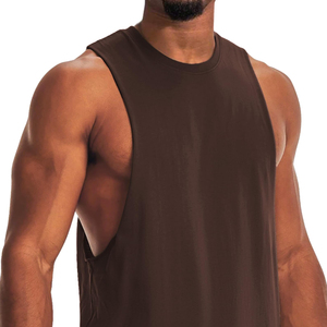 Camiseta sin mangas para hombre, color marrón, cuello redondo, color sólido, informal, transpirable, de punto, para entrenamiento - Product Image 2