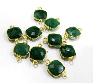 Dyed <b>Emerald</b> <b>Cushion</b> Shape Square 10mm Briolette Connectors Double Loop <b>Emerald</b> Bezel Jewelry Making Connectors - Product Image 2
