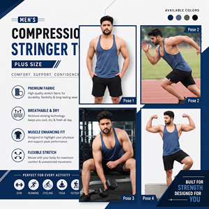 Camiseta sin mangas de alta calidad 100% poliéster con cuello redondo, top de punto para hombre, talla grande, chaleco deportivo estampado con espalda cruzada, individual - Product Image 6