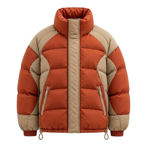 Unisex Orange Beige Color Puffer Jacket Quilted Winter <b>Coat</b> <b>Stand</b> Collar Zip Up Outdoor Streetwear Custom Private Label OEM ODM - Product Image 1