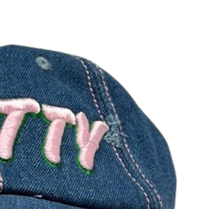 AKA Medium Wash Denim <b>Hat</b> Medium Blue Distressed Denim <b>Cap</b> with Green Embroidered Letters Adjustable Baseball <b>Hat</b> for Women - Product Image 3