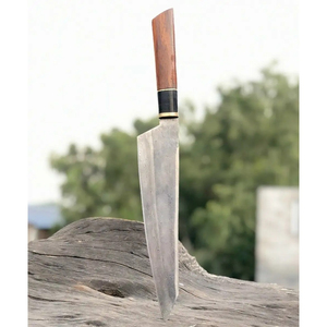 Couteau de chef personnalisé artisanal Burraq Ecommerce, lame en acier carbone de 7 pouces, épaisseur 3,0 mm, manche en bois, cuir - Product Image 2