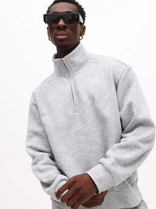 Light Grey 440gsm Quarter-<b>Zip</b> <b>Hooded</b> Fleece Vintage Tracksuit Set Relaxed Sweatshirt Drawstring Sweatpants Premium Streetwear - Product Image 4