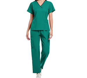 Conjunto de uniforme médico azul para mujer, de manga corta, pantalones jogger, elástico, con logo personalizado, superventas, para enfermeras de hospital - Product Image 3