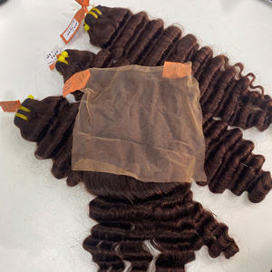 100% Extensions de cheveux vietnamiens vierges Super qualité doux soyeux vague profonde Machine Double trame tissage couleur marron - Product Image 4