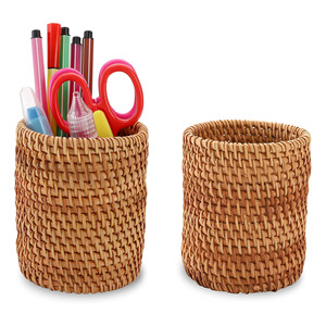 Highest quality weave rattan pen holder for desk organizations pencil <b>basket</b> pot <b>cheap</b> price - Product Image 2