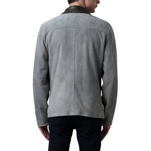 Veste en cuir suédé gris pour homme, col rabattu, simple boutonnage, manteau décontracté d'automne - Product Image 4