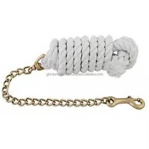 Luxury <b>Heavy</b> <b>Duty</b> White Cotton Lead Rope with Nickel Plated Brass <b>Chain</b> Lead Rope for Horses - Product Image 1