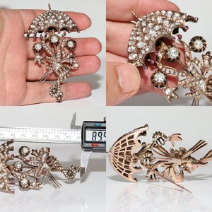 Broche parapluie antique ottomane en argent 925 plaqué or 10 carats, sertie de diamants de laboratoire taille rose et de moissanite en argent 925 - Product Image 4