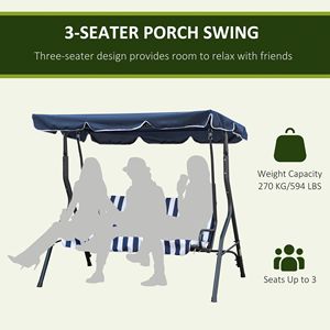 Stripe-Patterned Porch <b>Swing</b> with Canopy Cushioned Metal <b>Frame</b> for Backyard Patio Use - Product Image 4