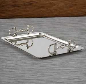 Luxury Stainless Steel Decorative Serving Tray with Designer Metal Handles for Home <b>Decoration</b> - Product Image 1