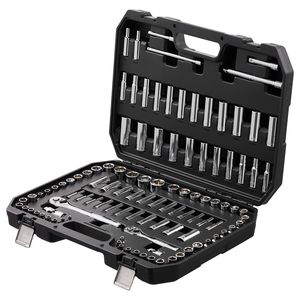 Set di chiavi a bussola SAE/metriche da 106 pezzi, a 6 punte, con attacco da 1/4" e 3/8", con cricchetto e bussole profonde per lavori di riparazione - Product Image 1