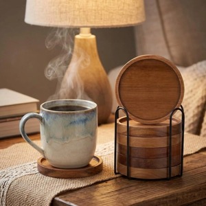 Best Quality Classic Style Acacia Wood Coasters <b>Stand</b> Walnut Coasters Tea <b>Drink</b> Home Decor Mats & Pads - Product Image 3