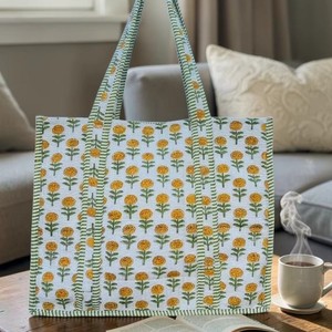 Indian Hand Block Printed <b>Quilted</b> Women's <b>Winter</b> Summer Fashion Tote Bag Shopping Carry Shoulder Bag Multi-Color - Product Image 4