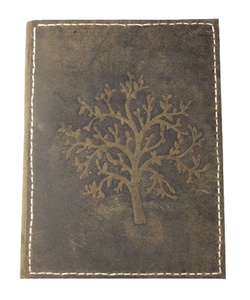 Vintage Handmade Recycled Cotton Paper Tree Of Life Embossed Cover Refillable <b>Machine</b> Stitch Leather Journal - Product Image 1