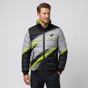 Men's Storm Puffer <b>Jacket</b> Stand Collar Zipper Closure Windproof Sporty Winter 100% Polyester Printed Mountain Design - Product Image 2
