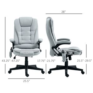 Sedia da Ufficio in Lino Grigio Chiaro con Schienale Alto, Massaggio Vibrante a 6 Punti, Riscaldamento e Schienale Reclinabile - Product Image 3