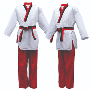 Uniforme de Taekwondo blanc et rouge pour enfants, unisexe, 100% coton, durable, coupe classique, vêtements d'arts martiaux - Product Image 1