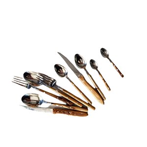 Ensemble de couverts en acier inoxydable avec manche en bois, finition miroir, cuillère, fourchette, couteau, pour la maison, le restaurant, l'hôtel, la table - Product Image 4