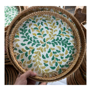 Premium Eco Friendly Rattan <b>Tray</b> With Mother Of Pearl Inlay Artisan Handmade Decorative <b>Basket</b> For Modern Homes - Product Image 5