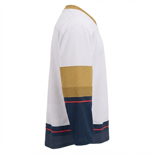 Jersey de Hockey sobre Hielo Personalizado en Blanco y Dorado, Uniforme de Equipo Sublimado Profesional, Camiseta de Hockey Transpirable, Ropa Deportiva OEM - Product Image 3