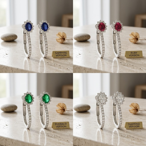 Boucles d'oreilles créoles ovales en or blanc massif 18 carats avec serti griffe, style classique, pour femme, idéales pour les fêtes et mariages, cadeau fiable et haut de gamme - Product Image 5