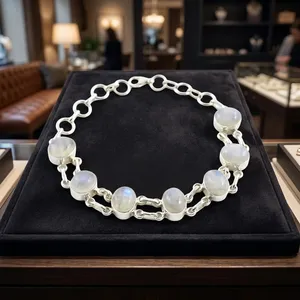 Pulseras elegantes de plata de ley 925 con piedra lunar arcoíris, plata auténtica, para uso diario, joyería hecha a mano para mujer - Product Image 3