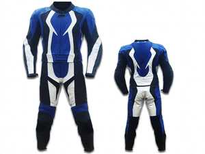 Traje de Motociclismo de Cuero con Bloques de Color Naranja y Azul, de Una Pieza, Manga Larga, Equipo de Protección - Product Image 6