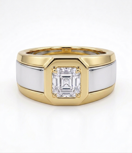 Bague de fiançailles classique pour homme LILABA ENTERPRISE en or jaune 18 carats avec diamants de laboratoire taille Asscher certifiés IGI, 7g - Product Image 1
