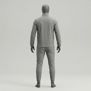 Ensemble de survêtement unisexe gris, col montant zippé, couleur unie, respirant, 100% coton, coupe classique, hiver, imprimé délavé à l'acide - Product Image 3