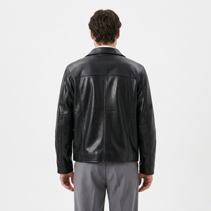 Veste en cuir véritable noir pour homme de haute qualité, fermeture éclair, col rabattu, style motard décontracté, fabriquée au Pakistan - Product Image 2