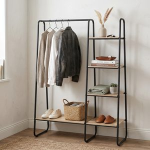 Minimalist Metal Clothing Organizer Rack With 5-Tier Storage <b>Shelf</b> For Bedroom Standing Type Carbon Steel Multifunctional Design - Product Image 1