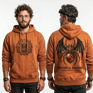 Sweat à capuche personnalisé orange délavé style vintage pour homme, motif steampunk, streetwear, en molleton épais, fabricant - Product Image 1