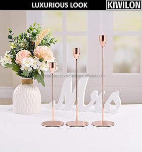 Juego de Portavelas de Pilar en Oro Rosa |   Portavelas de Aluminio Ecológico y Duradero |   Decoración para el Hogar para Bodas y Fiestas de Cumpleaños - Product Image 4