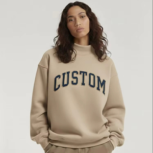 Sweat-shirt pull-over à col montant surdimensionné pour femme, qualité professionnelle, hiver, polyester/coton, couleur unie personnalisée, poids lourd - Product Image 1