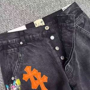 Western High Street Loose Straight Blue Embroidered Washed Denim Pants Diamond Print Retro Hip Hop Style <b>Jeans</b> - Product Image 3